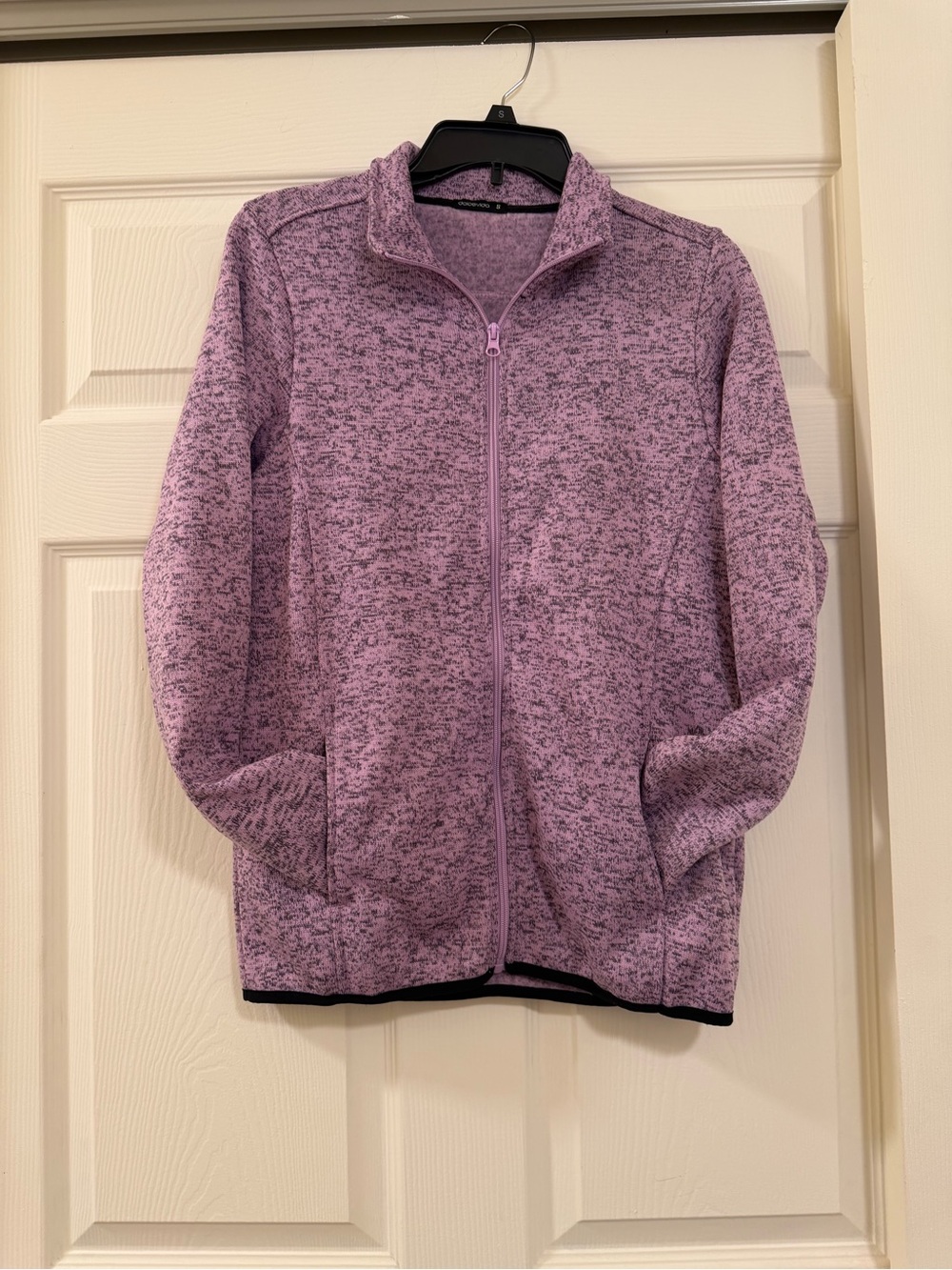 Purple and black speckled fleece jacket